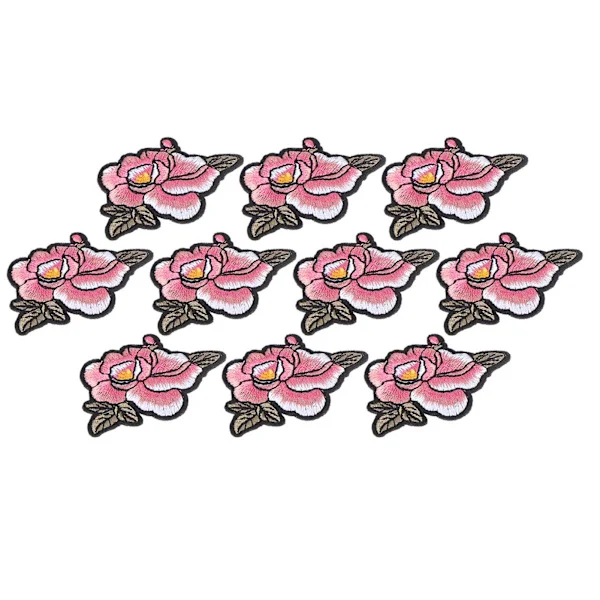 10 st broderade tygklistermärken med pionmönster, lappar för gör-det-själv-ryggsäckar och klädtillbehör, rosa