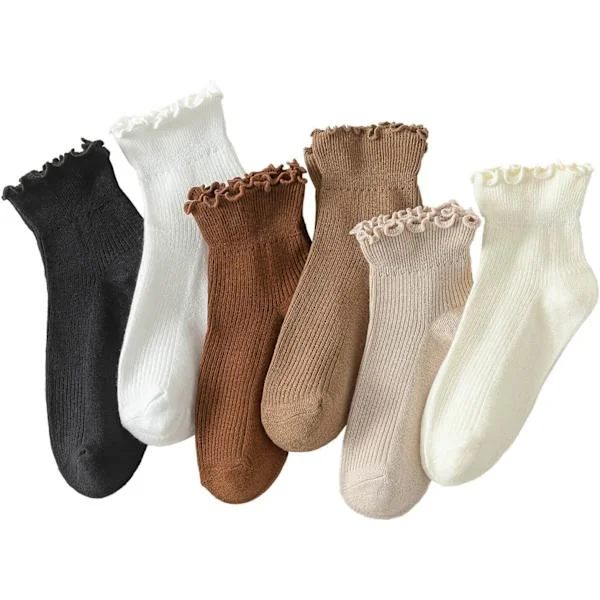 Hstyle 6 Pairs Ruffle Socks Women, Cute Ruffle Ankle Socks mix color2