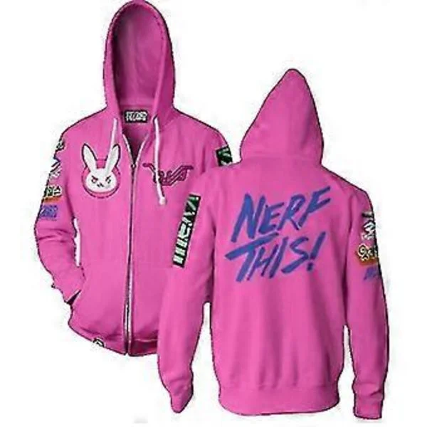 Overwatch Ultimate D.Va Glidelåshettegenser Kvinne Cosplay Genser Jakke (M)