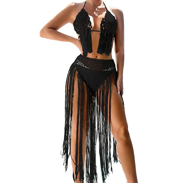2 stk. Beach Outfits til kvinder Hollow Top og High plit kirt black.k