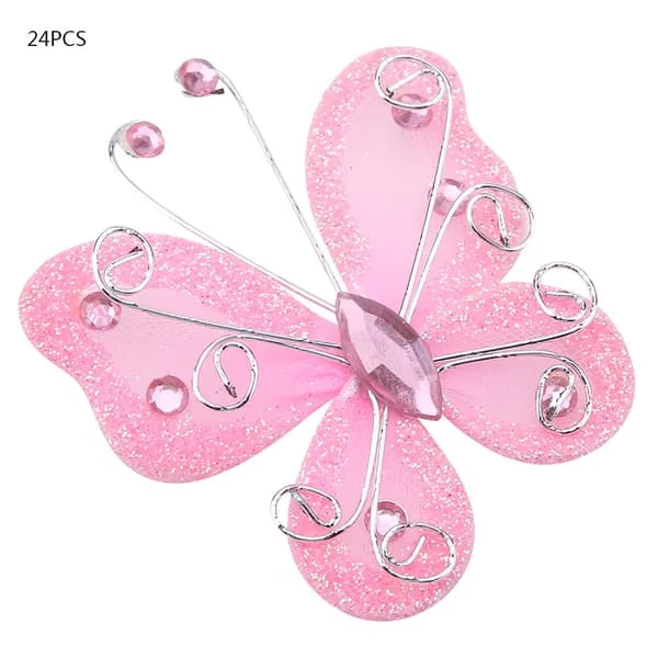 Glitter Butterfly Bröllopsfest Kläder Dekoration DIY Supplies (24st, Rosa)