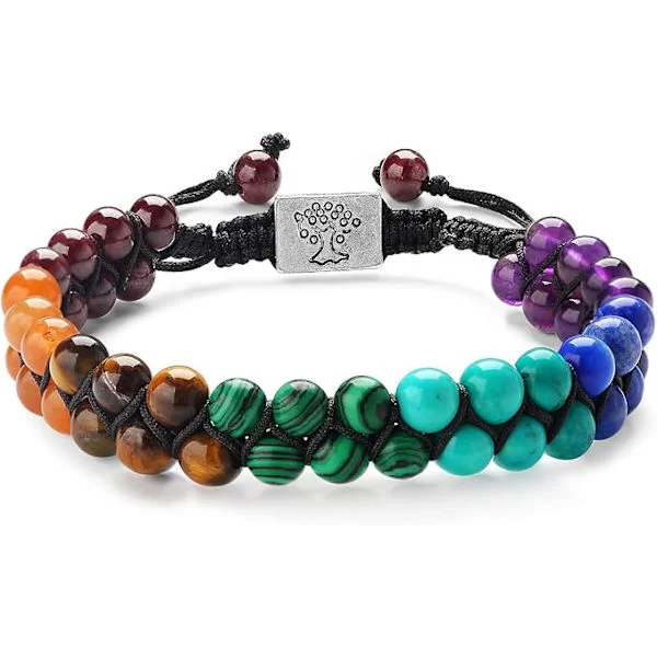 Chakra-armbånd til kvinder og mænd, helbredende armbånd med krystaller og ædelstene, justerbare snoreankelkæder