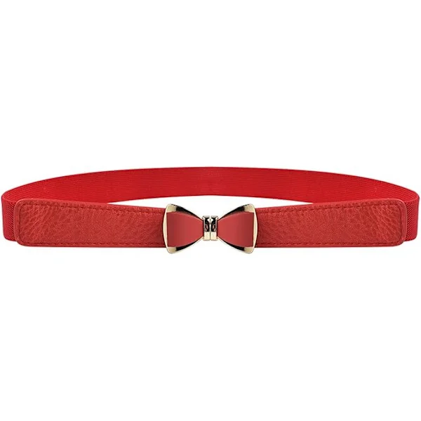 Women's 1" Wide Bow Skinny Elastic Waist Belt Stretchy Belt Thin Belt