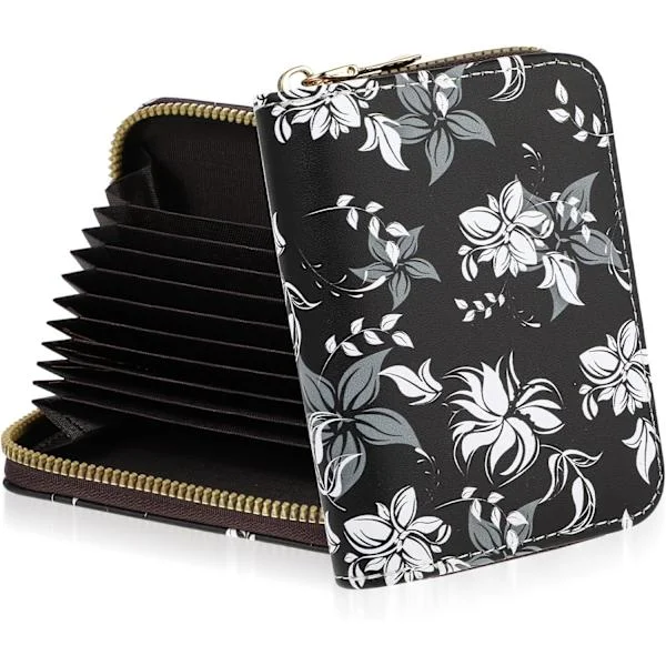 Credit Card Holder Wallets for Women, Leather Zipper Card Case Small Card Holder Wallet Business Card Organizer for Credit or ID Cards Driving License