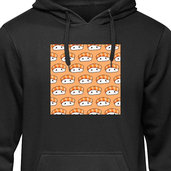Barn-Hettegenser | Myk Hettegenser for Barn Svart 5-6 År Søtt oransje sushimønster med kawaii sushi og leken japansk matdesign for fargerike motiver