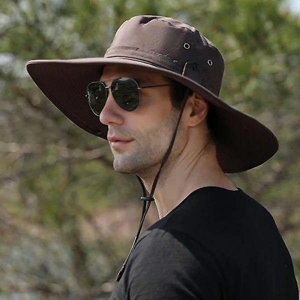 Utomhus solskydd hatt för män 12 cm bred brätte hatt med ansiktsskydd fiske bergsklättring hatt casual andningsbar fiskare hatt(kaffe)