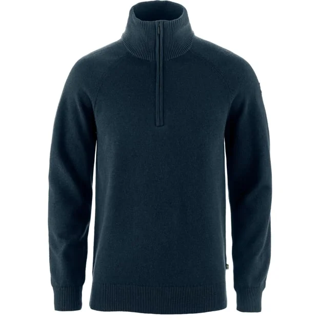 Fjällräven Men's Övik Lite Half Zip Sweater in Dark Navy | Size: XL, Organic Cotton/Wool