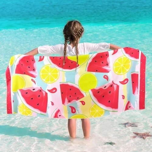 Strandhandduk för barn – Vattenmelon Strandhandduk 70 x 150 cm Mjuk Polyester Absorberande Badhandduk Sport Pool Badhandduk för Flicka