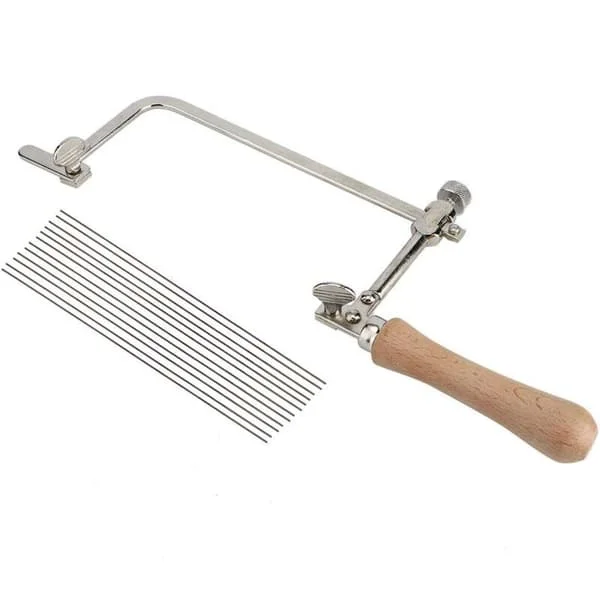 Handhållen lövsåg, smyckestillverkningskit justerbar ram lövsåg smyckesverktyg tillverkning skärande trähandtagsutrustning (sågbåge+12 sågblad)