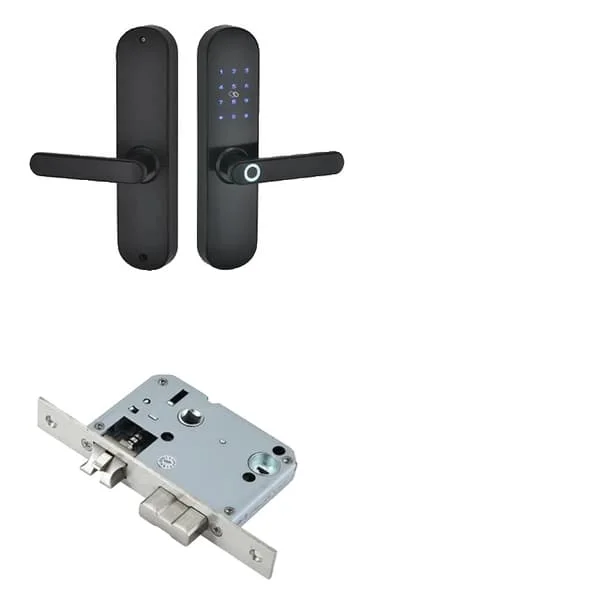 Elektroniskt dörrlås, Bluetooth och fingeravtrycksåtkomst, fjärrkontrollskompatibel, Svart 5050, Vänsteröppning