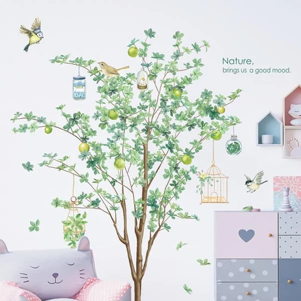 Tropical Green Plant Wall Sticker, Removable Tree Wall Sticker Mu
