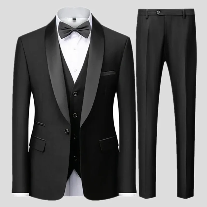 AliExpress - Ensemble de blazer noir pour homme, 3 pièces, pour mariage et soirée d'automne, grande taille, blazer, pantalon et gilet, costume noir 