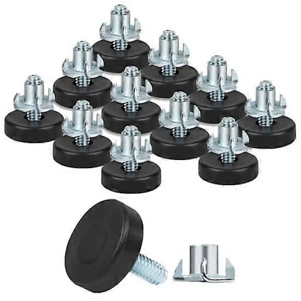 12 Pieces Universal Furniture Leveling Feet with T-Nuts Strong Load-Bearing Thread Adjustable Levelers Cabinet Chair Table Feet-FF-