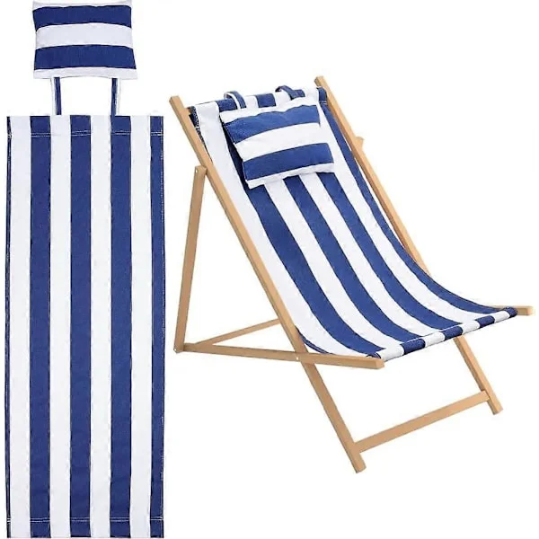 Strandstol Sling Stol Canvas Tyg med Kudde 112x43 Blå och Vita Ränder Casual Lounge Stol Ersättning Canvas Utomhus Fällbar Stol Tyg för Uteplats