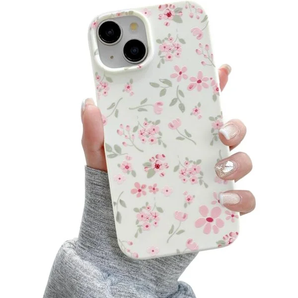 Kompatibel med iPhone 13 Skal - Rosa Sött Rosa Blommönster Vackert Telefonskal, Upphöjt Kameraskydd Mjukt Slim TPU Stötsäkert Telefonskal för G