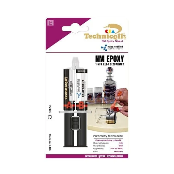 Transparent epoxylim - Technicqll - 1 min härdning - 2x3 ml - Motstånd -30°C till 80°C