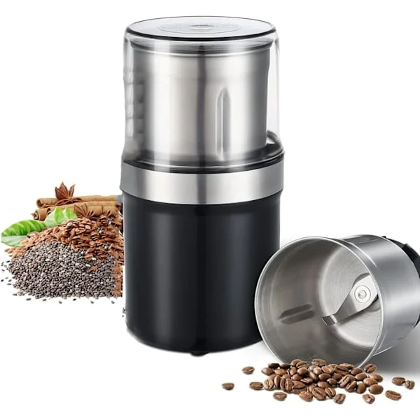 Elektrisk kaffekværn, elektrisk krydderikværn med aftagelige skåle i 304 rustfrit stål, 300W motor kaffebønnemaskine med ske og børste