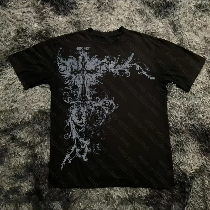 AliExpress - Retro Klassisches Gothic-Style T-Shirt mit Aufdruck, Oversized-Shirt, High-Street-Shirts, Gothic Rundhals Baumwoll-Tops, Neues Herren- 