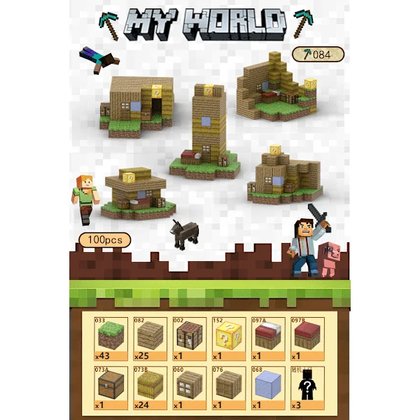 Minecraft Byggeklodser, Magnetiske Byggeklodser Legetøj - Ranchhus 100 Klodser, 3 Figurer