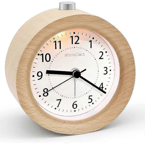 Vekkerklokke Analog Uten Tikking, Vekkerklokke Tre Med Snooze, Retro Vekkerklokke Bordklokke Med Nattlampe, Vekkerklokke Uten Radio (FMY)