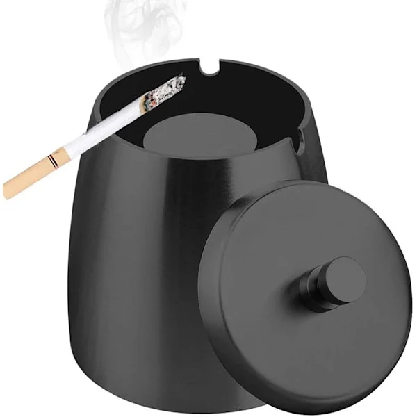 Ashtray with Lid, Ashtray, Windproof Ashtray, Stainless Steel Ashtray, Table Ashtray and Ashtray with Non-Slip Base, for Home and Office Decor