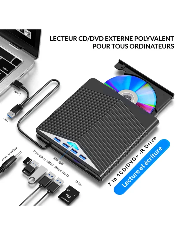 AliExpress - Blu-ray-speler, CD/DVD-graveerapparaat voor computercompatibiliteit - USB en USB-C - Windows, Mac OS