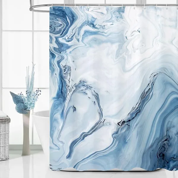Blue Marble Shower Curtain, Modern Ombre Fabric Shower Curtains for Luxury Bathroom Decor, Abstract Chic Summer Watercolor Shower Curtain, 72x72 inch