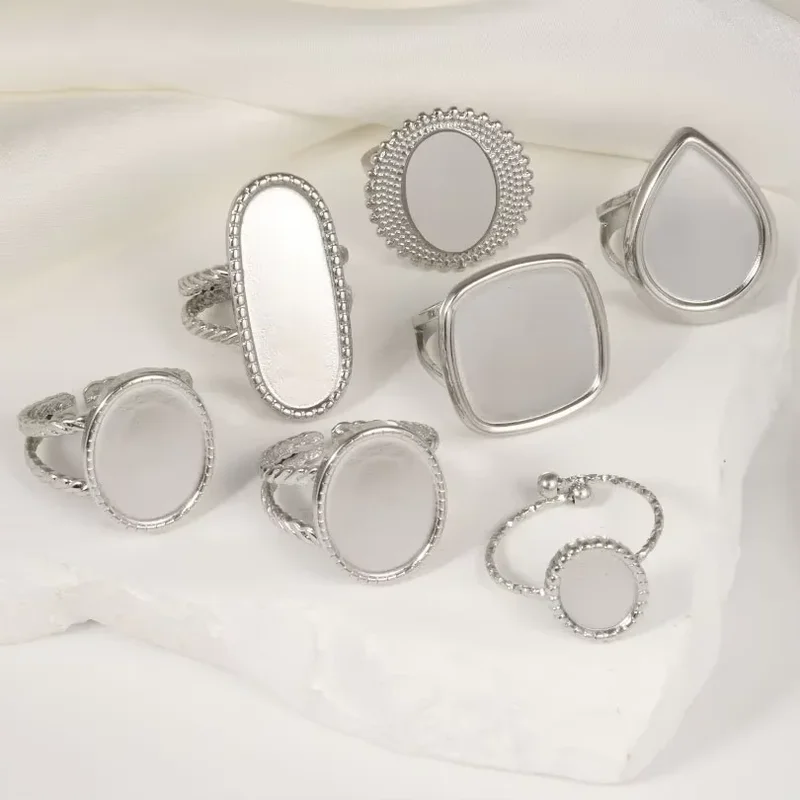 AliExpress - 6Pcs Klassische Edelstahl Oval Pfirsich Herz Wasser Tropfen Silber Farbe Ringe Blank Tray Basis Diy Machen Ringe Inlay schmuck