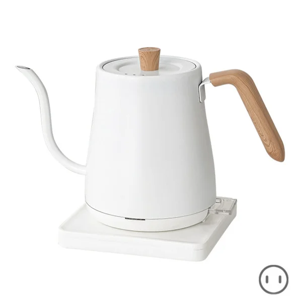 Stainless Steel Electric Gooseneck Kettle, Boil-Dry Protection, Durable Teapot for Tea Brewing White Wood Grain Handle US plug