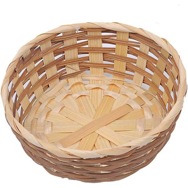 100 % handgjord 6,7" vävd bambubrödskorg, naturlig gul frukt- och snacksbricka, rund djup soffbordskorg, heminredning i flätverk