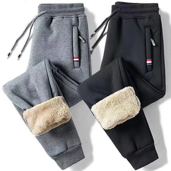 Joggingbukser til mænd, fleeceforede, afslappede, varme termobukser med snøre i taljen til mænd, joggingbukser med tykke træningsbukser, sorte L{hw}