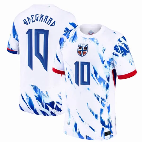 24-25 Norge Landslag Bortedrakt Fotballtrøye for Barn/Voksne, Nr. 10 Ødegaard Størrelse 20, Supporter Fotballskjorte