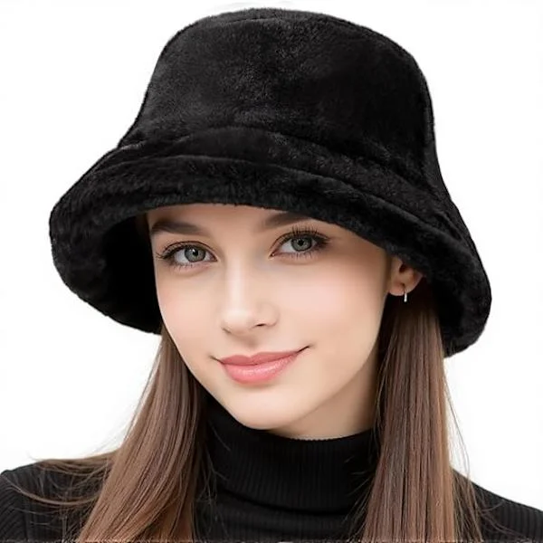 Vinter Bucket Hat Fluffig Fuskpäls Fiskarmössa för Kvinnor Män Enfärgad Stil