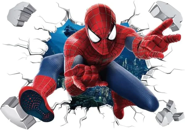Spider-Man Breaks Through Wall Sticker 3D Red Spider Wall Decal Kids Room Living Room Wall Sticker 40x60 cm (Spider-Man)