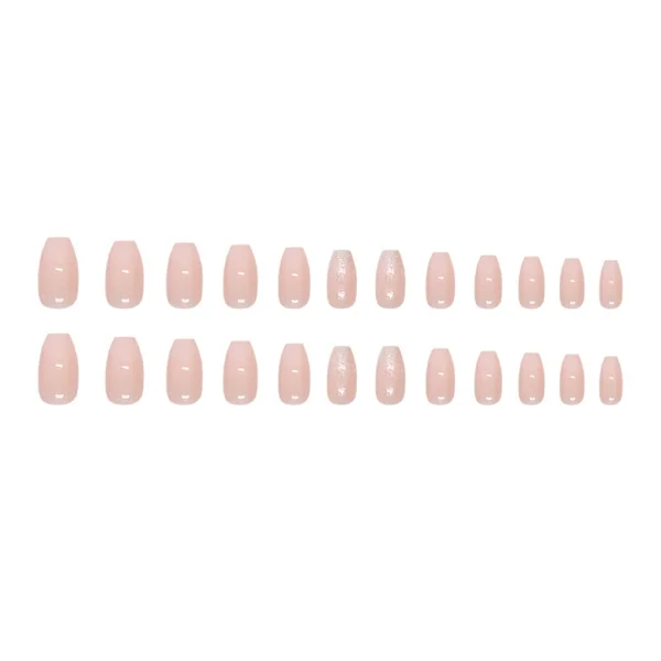 Fransk Press-on Nagel med Glitterpuderdesign Glansiga Nageltillbehör 24 st