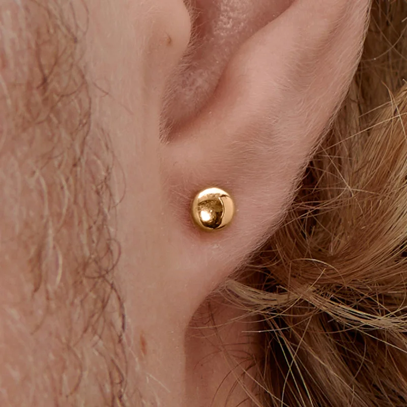 4mm Gold-Tone Steel Button Stud Earring for Men - Stud earrings