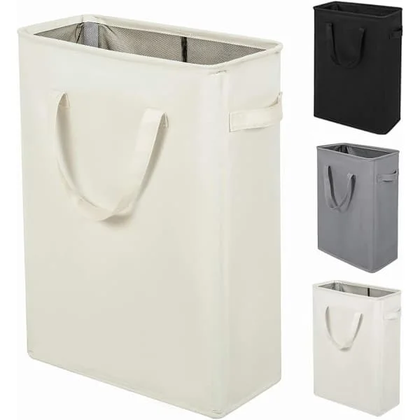 Ultratunn tvättkorg med handtag, hopfällbar korg för smutsig tvätt, smal påse, hopfällbar tygkorg, 45 l (53,34 cm, beige)-FQ-