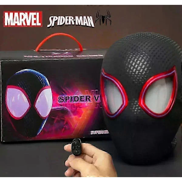 2025 Spider-Man Elektronisk Mask, Miles Morales Cosplay Huvudbonad, Rörliga Ögon Fjärrkontroll Mask, 1:1 Skala Samlarobjekt Leksak