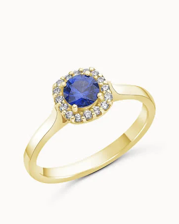 Gemstone RIng Grace 18K Yellow Gold - Halo Natural Blue Sapphire - Engagement Rings from Vanbruun