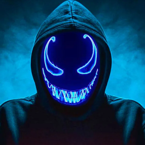 Led Maske Halloween, Led Halloween Maske, Purge Maske med 3 Lystilstande, Lysende Halloween Maske Kompatibel med Mænd, Kvinder, Børn, Blå