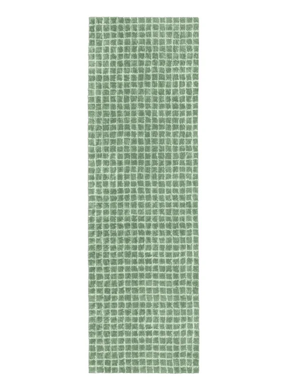 Washable Checkered Linn Green/Mint Green Runner Rug Small Oeko-Tex