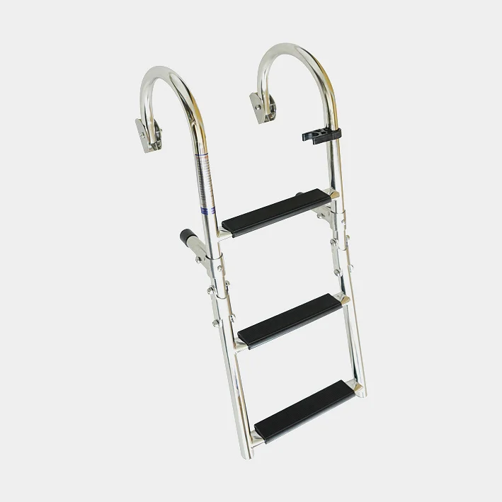 Fällbar badstege för snipa, polerat rostfritt stål, 4 steg (2+2), 91 cm, 22.8 cm