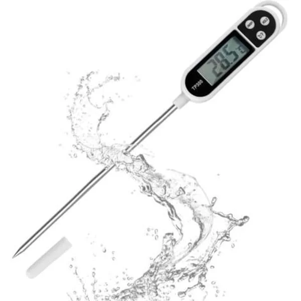 Kjøkkentermometer med LCD-skjerm, digitalt termometer med lang sonde, høy presisjon, øyeblikkelig avlesning for grilling, olje, kjøtt, mat, melk, wi (