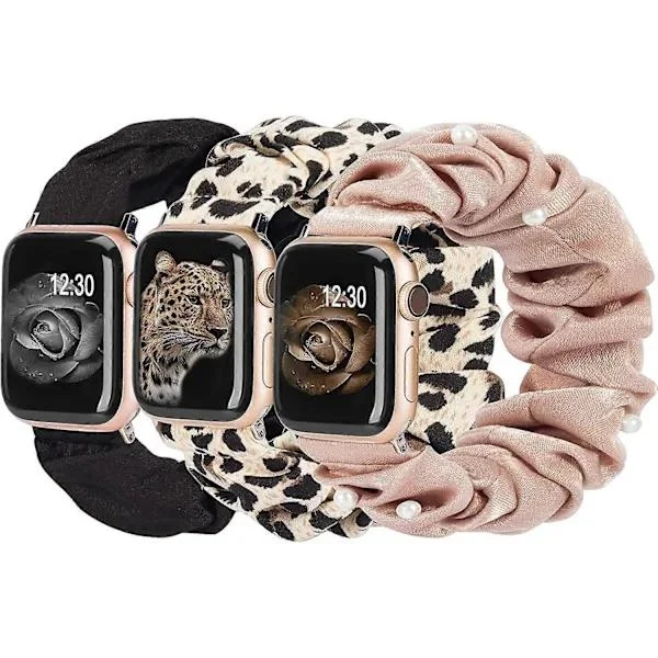 3-pak kompatibel med Apple Watch armbånd Scrunchies 38mm stof blødt mønstret trykt stof armbånd kvinder
