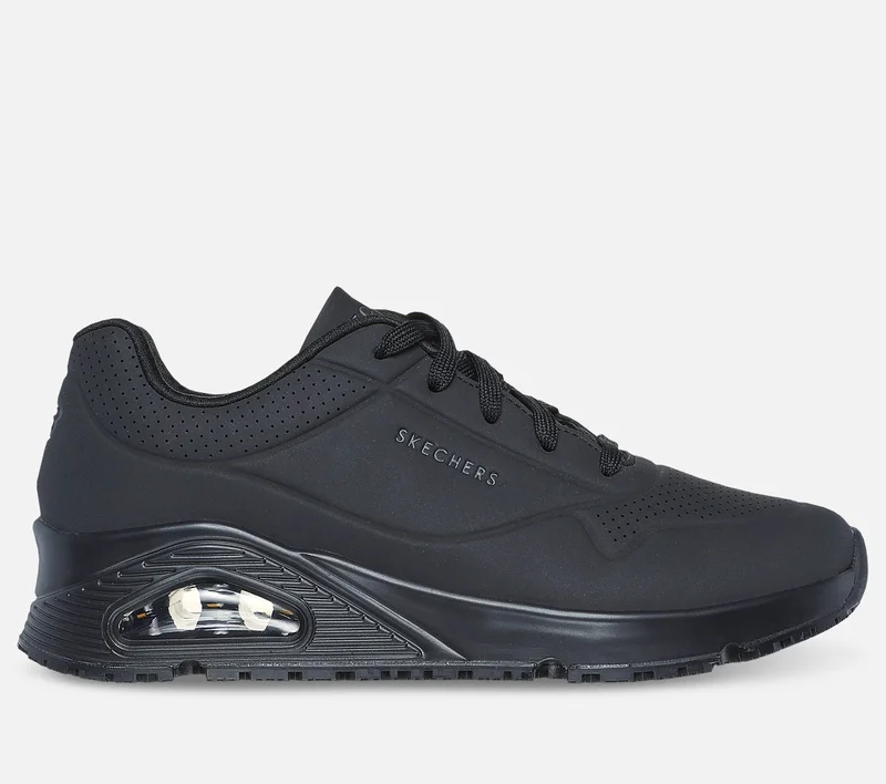 Skechers Work: Uno SR arbejdssko, str. 40 - Dame, Sort - Skridsikker, med Air-Cooled Memory Foam
