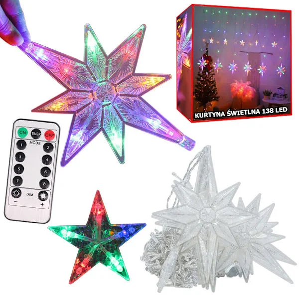 Ljusslinga ljusgardin stjärnor RGB 138 LED USB 5 m med fjärrkontroll