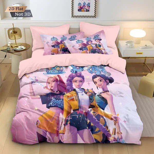 Kpop Anime Dynebetrækssæt 3 dele, Blødt Åndbart Non-Woven Sengetøj til Soveværelse Gæsteværelse, Rosa, 264x229cm 264x229cm