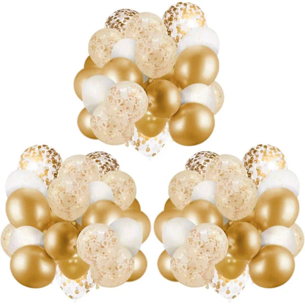 60 stk. Guld Balloner + Guld Konfetti Balloner m/Bånd | Balloner Guld | Guld Ballon | Guld Latex Balloner | Gyldne Balloner | 12 tommer | Klar Ballon