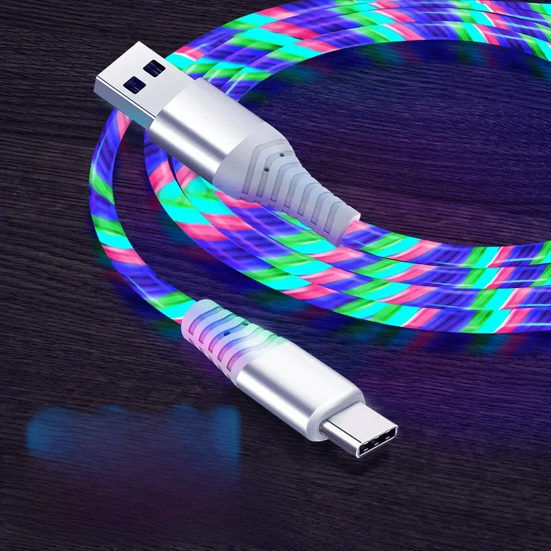 AliExpress - Flow Leuchtendes USB-Typ-C-Kabel 3A Schnelllade-Datenkabel für Samsung Xiaomi OPPO Huawei IPhone Ladegerät Micro-USB-Draht-LED-Kabel