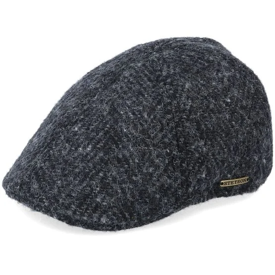Stetson - Negro flatcap Gorra - Texas Duck Shape Texas Herringbone Black Flat Cap @ Hatstore